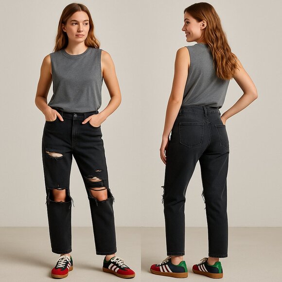SO High Rise Distressed Mom Jeans - Size 11 - Picture 1 of 15
